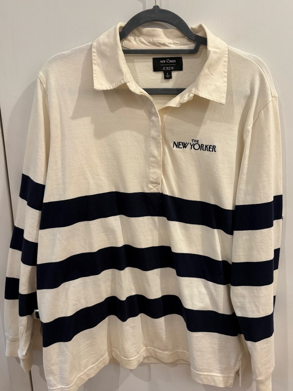 J Crew x The New Yorker Cream & Navy Rugby Shirt- Rare